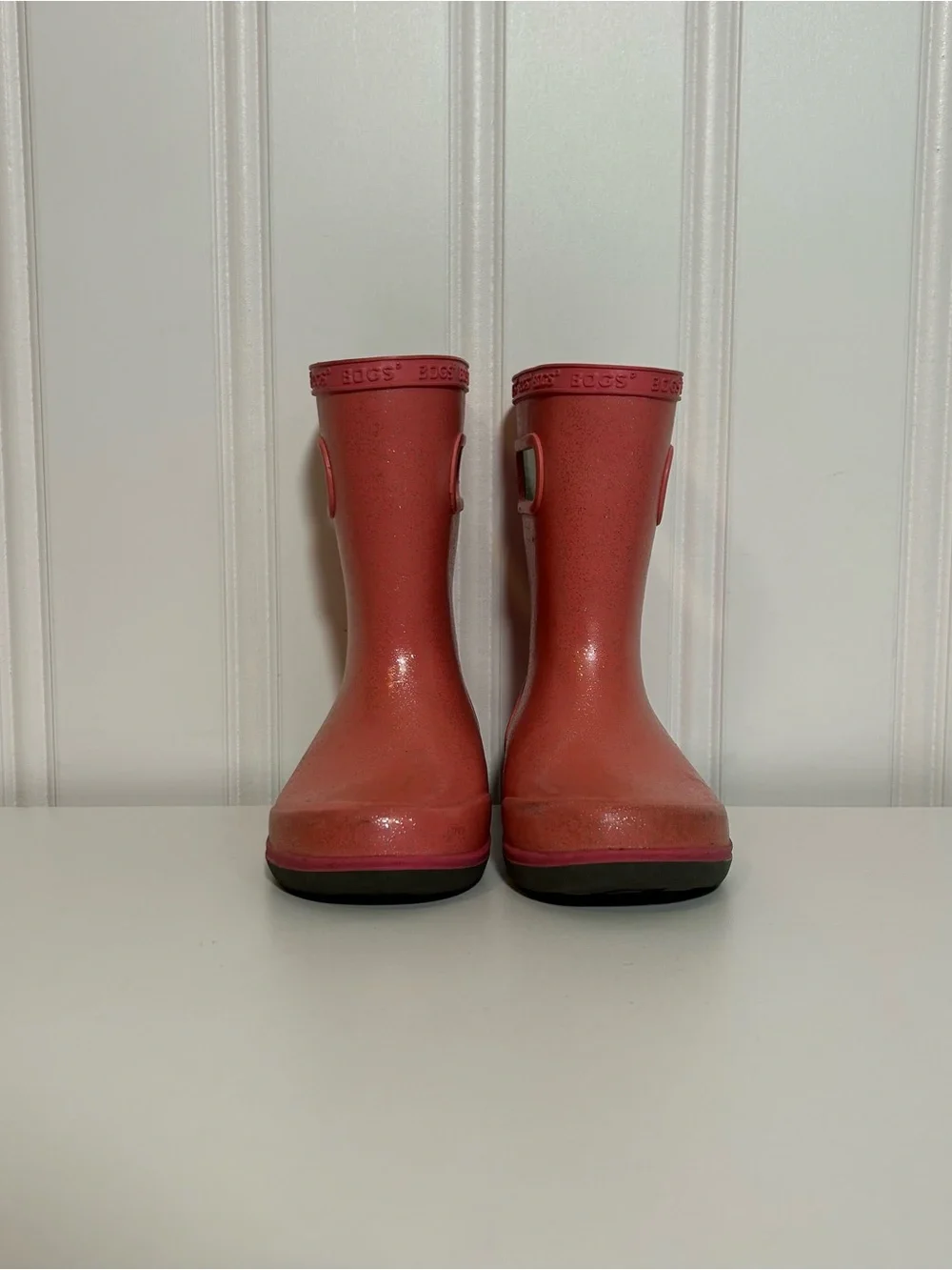Bogs pink glitter rubber rain boots